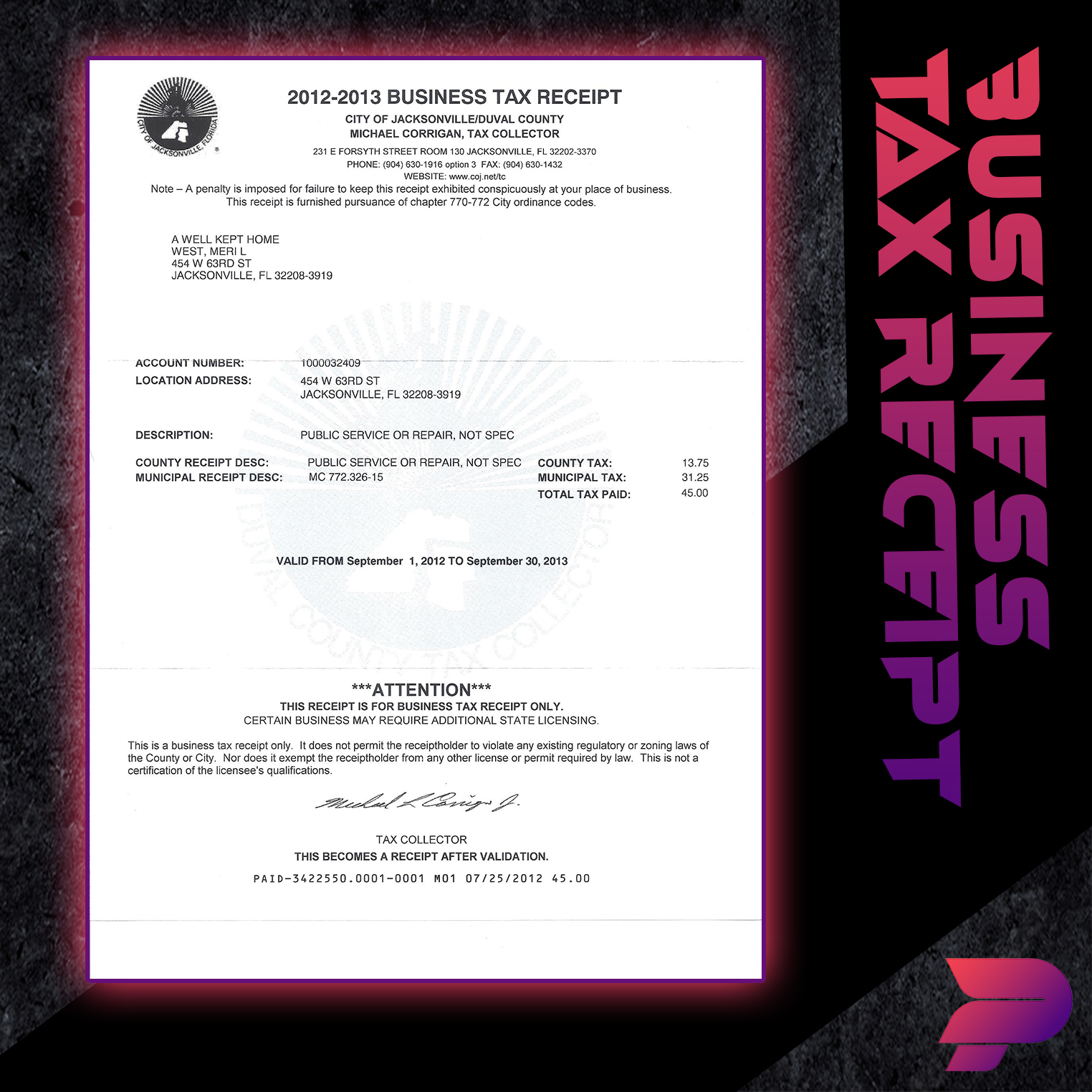 Business Tax Receipt
