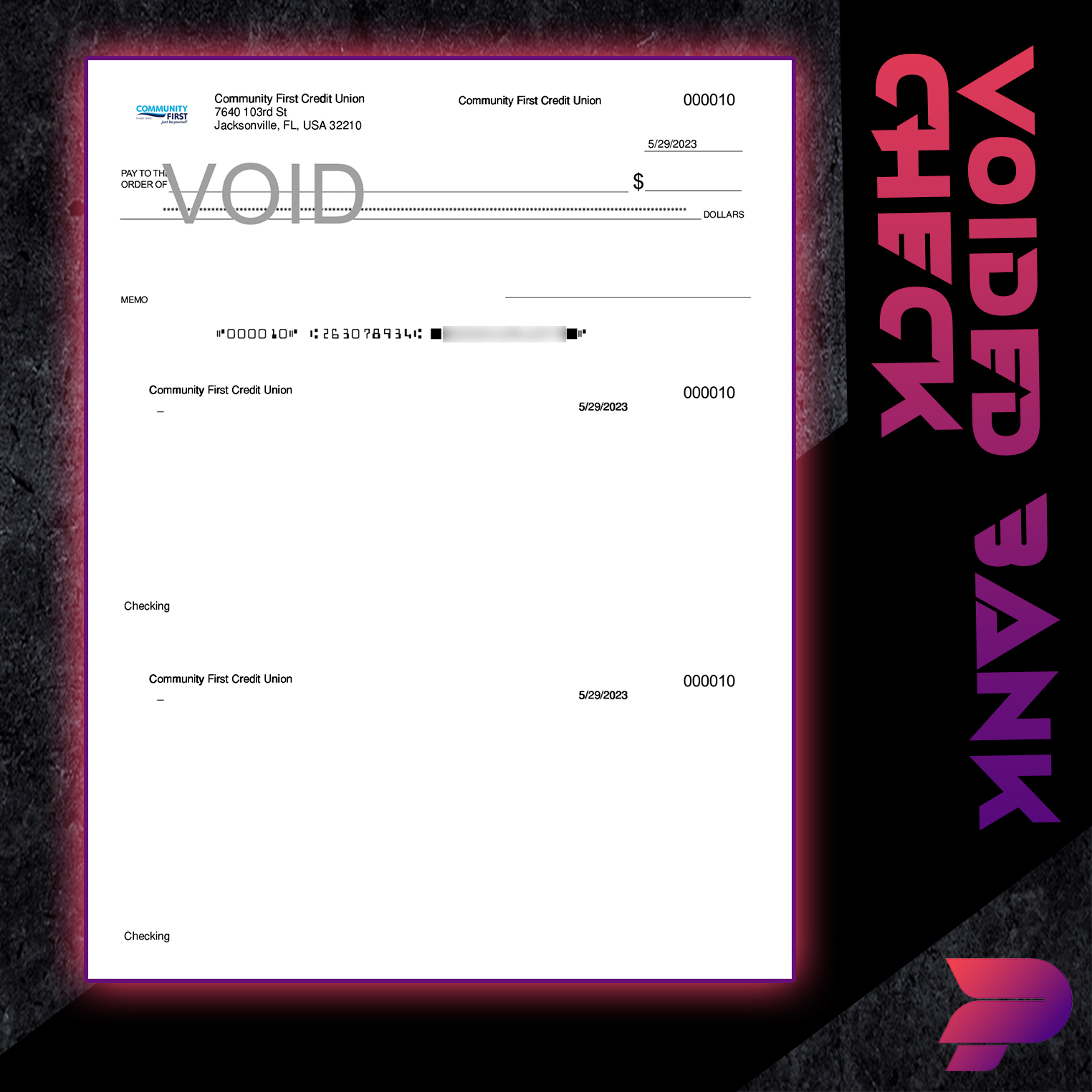 Voided Check (Any Bank)